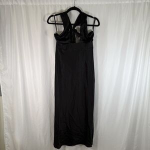New RNWY Francesca Slip Dress Women's Large Black Satin Sleeveless Tie Neck Zip